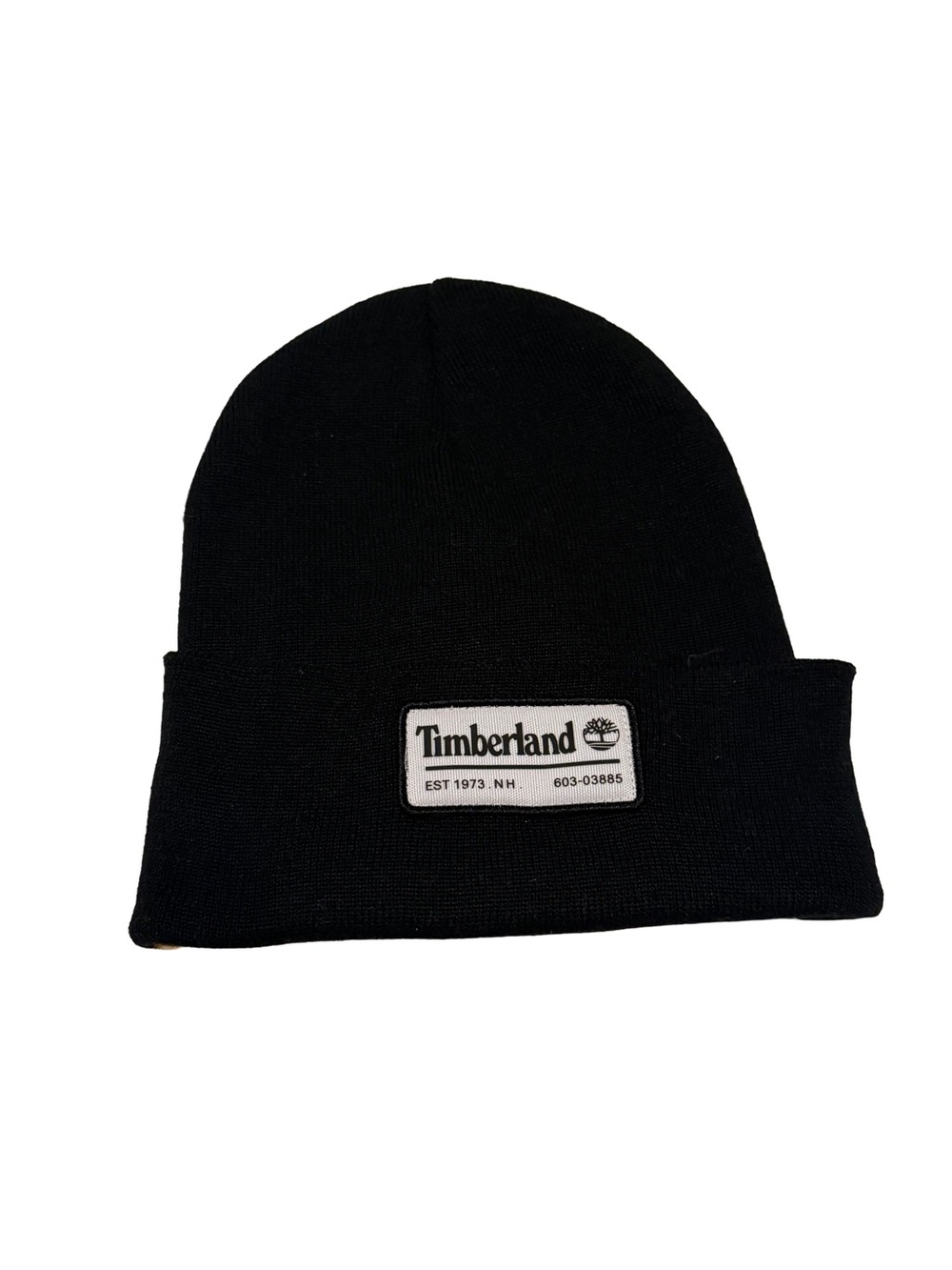 NWT Timberland Black Knit Cuffed Beanie with Logo Patch